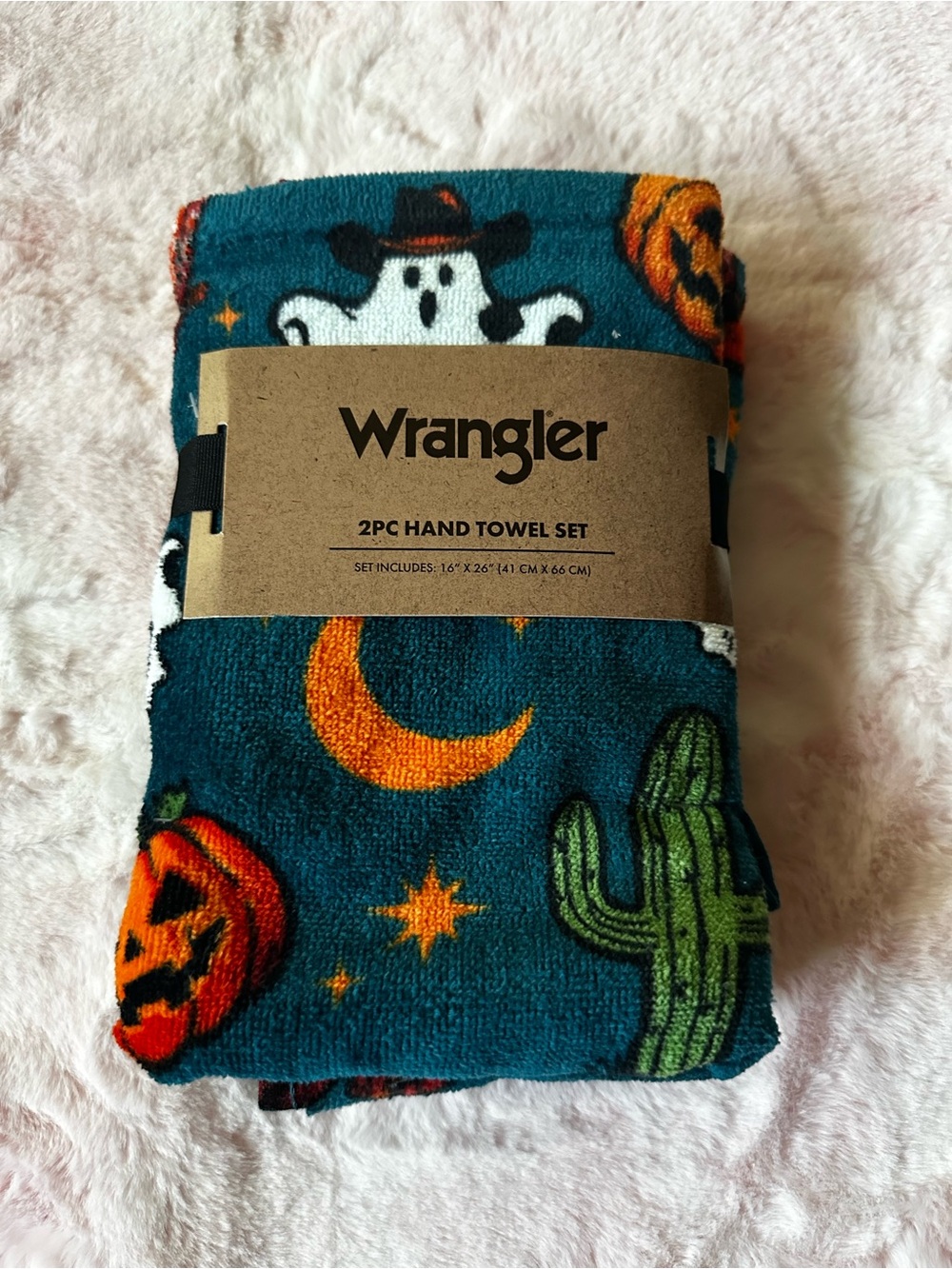 Set of 2 Hand Towels - Blue Cowboy Ghost & Pumpkin NWT